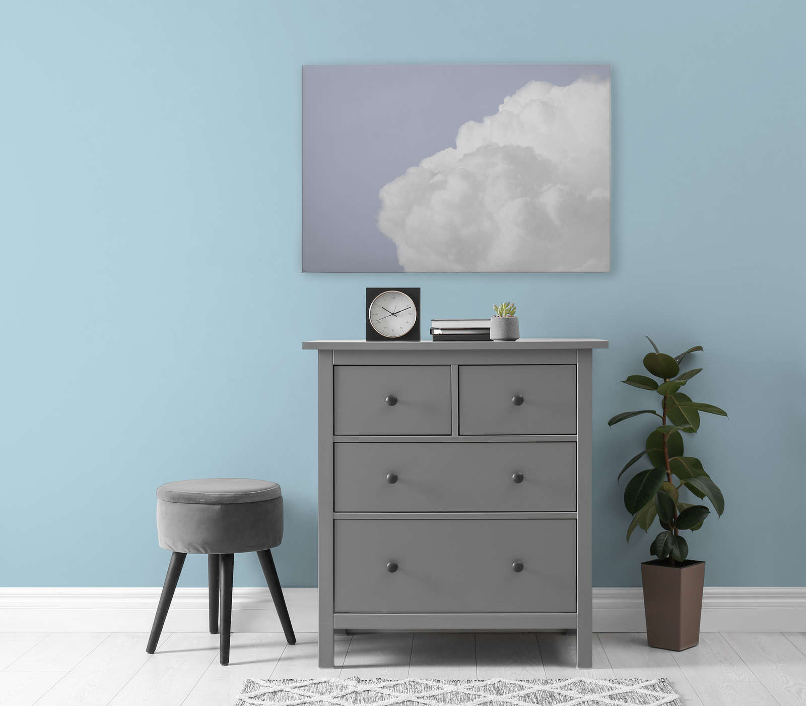             Canvas schilderij met witte wolken in een helderblauwe lucht - 0,90 m x 0,60 m
        