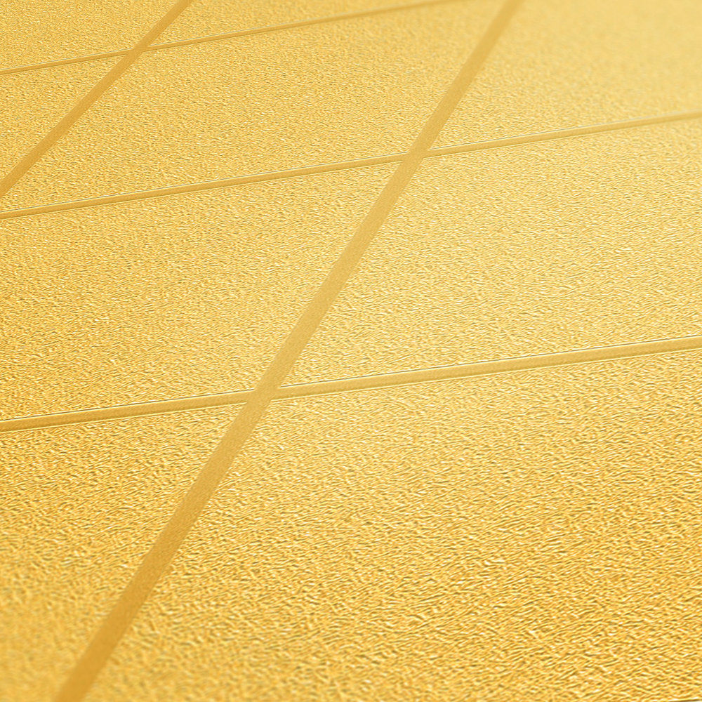             Papier peint motif carreaux, joints sombres & effet 3D - or, jaune
        