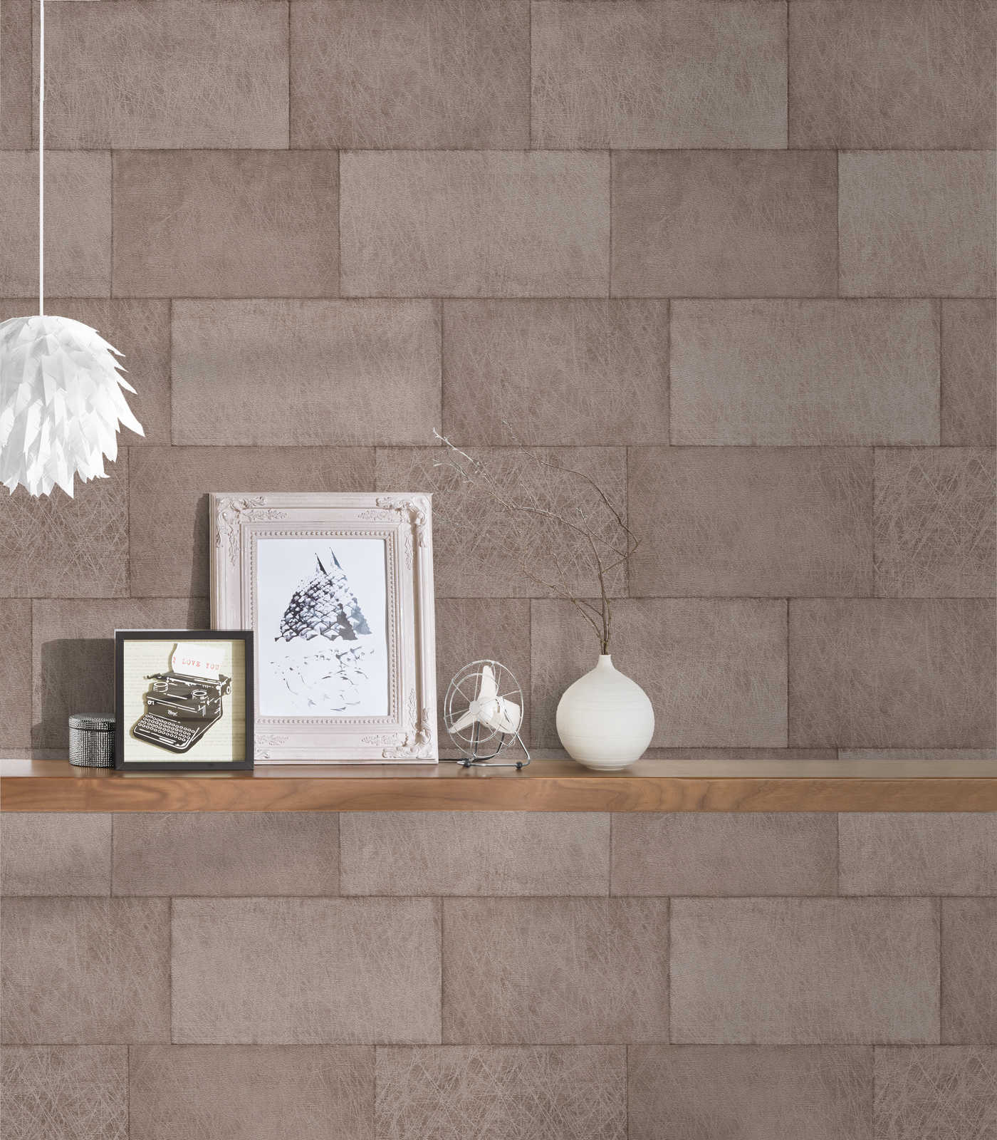             Non-woven wallpaper metallic design with tile pattern - brown
        