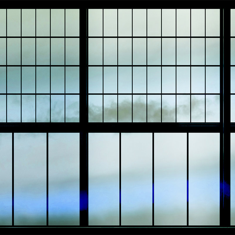 Sky 3 - Muntin Window with Cloudy Sky Onderlaag behang - Blauw, Zwart | Textured Nonwoven
