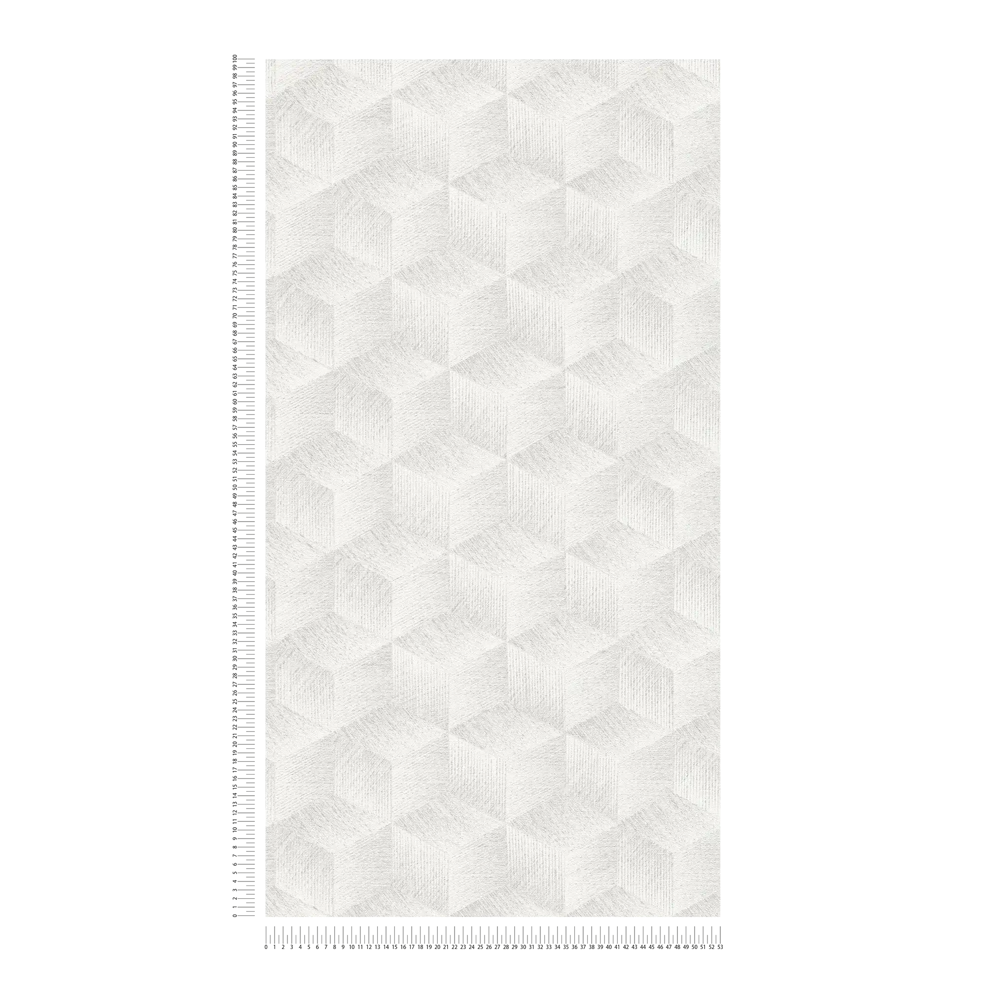             Carta da parati ottica 3D senza PVC con motivo quadrato ed effetto lucido - Grigio, Bianco
        
