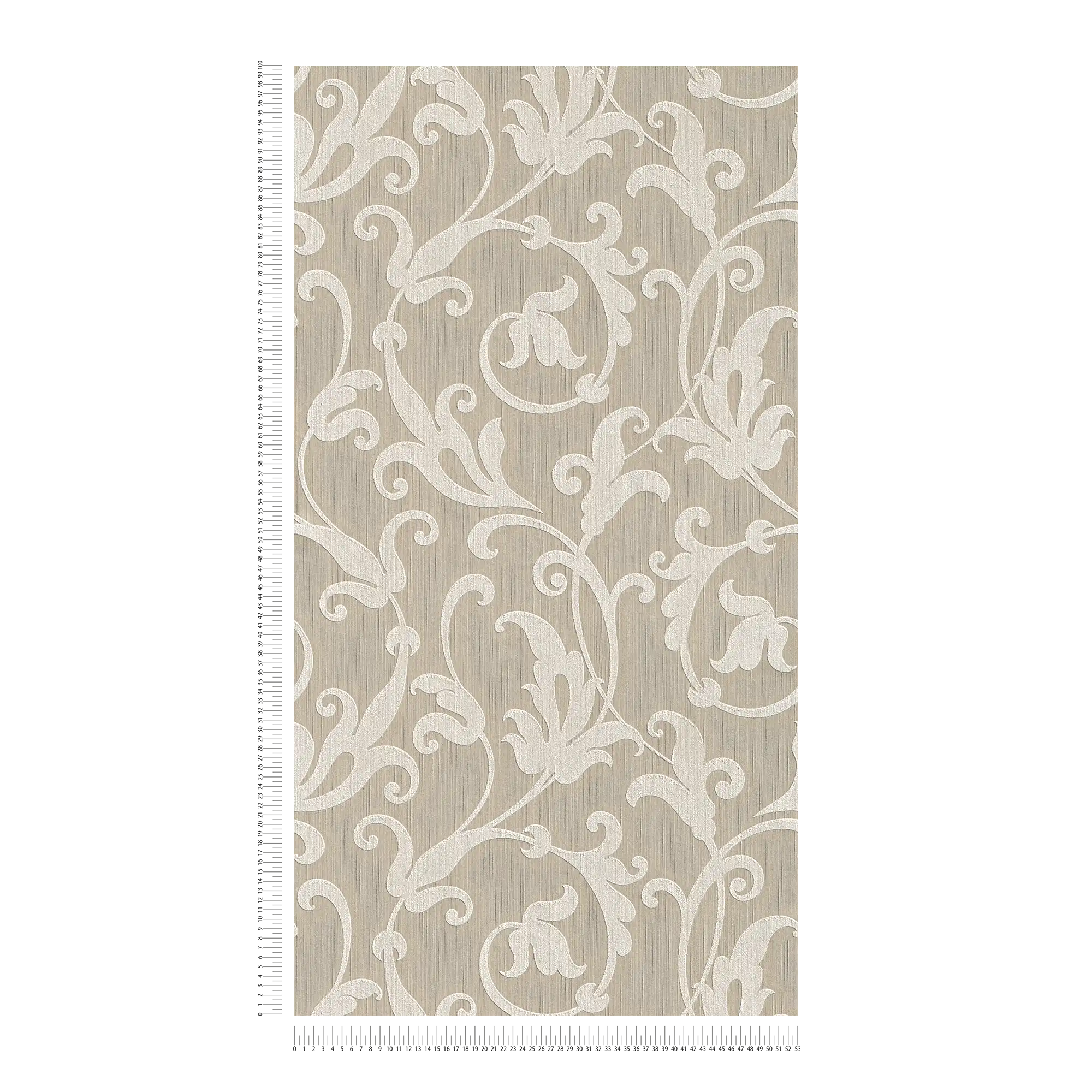             Textile wallpaper embossed with ornaments - beige, silver
        