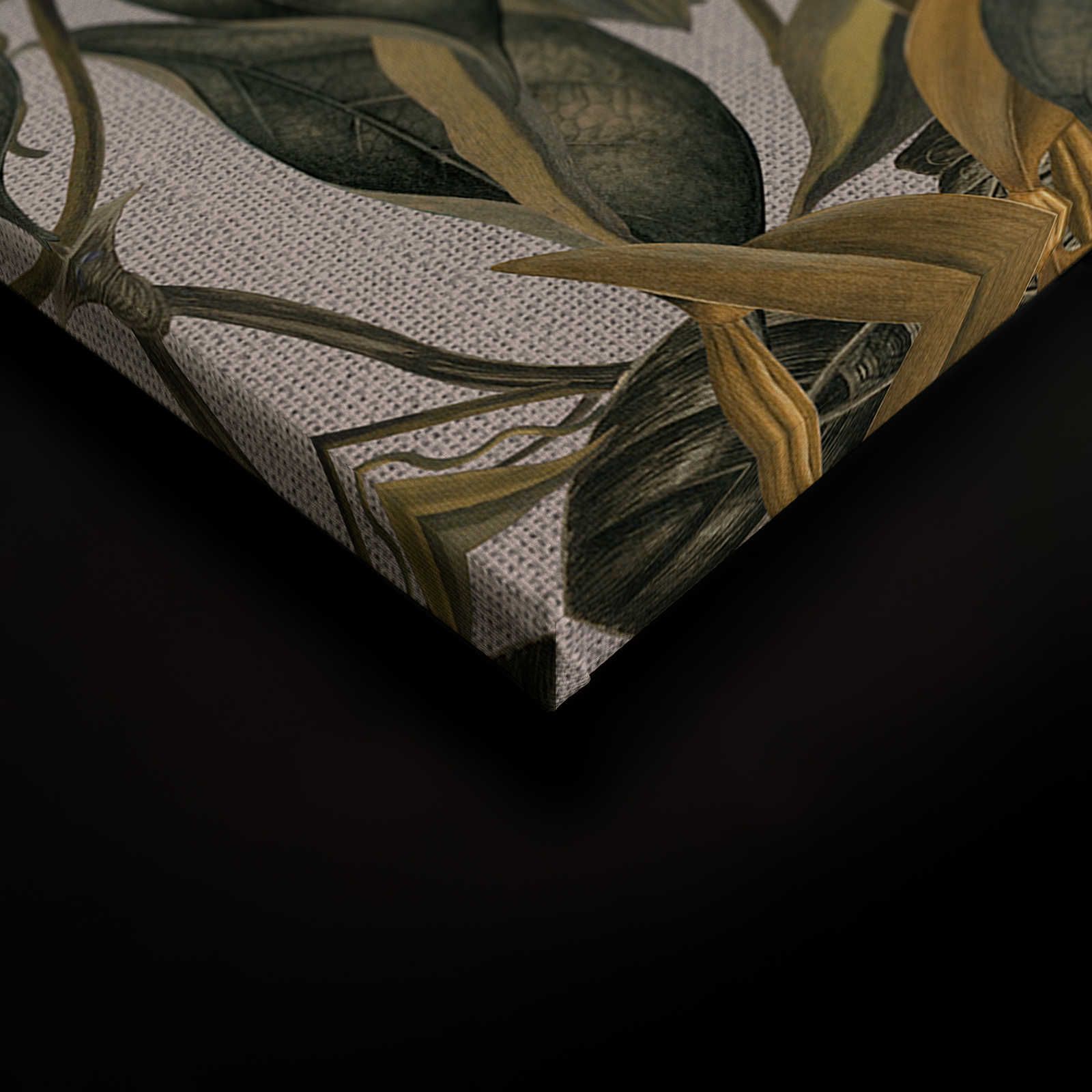             Tableau toile style botanique fleurs, feuilles & look textile - 0,90 m x 0,60 m
        