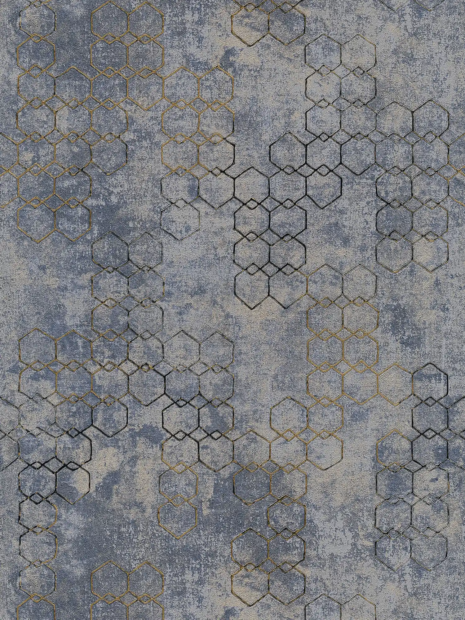 Wallpaper modern design gold & concrete effect - blue, gold, grey
