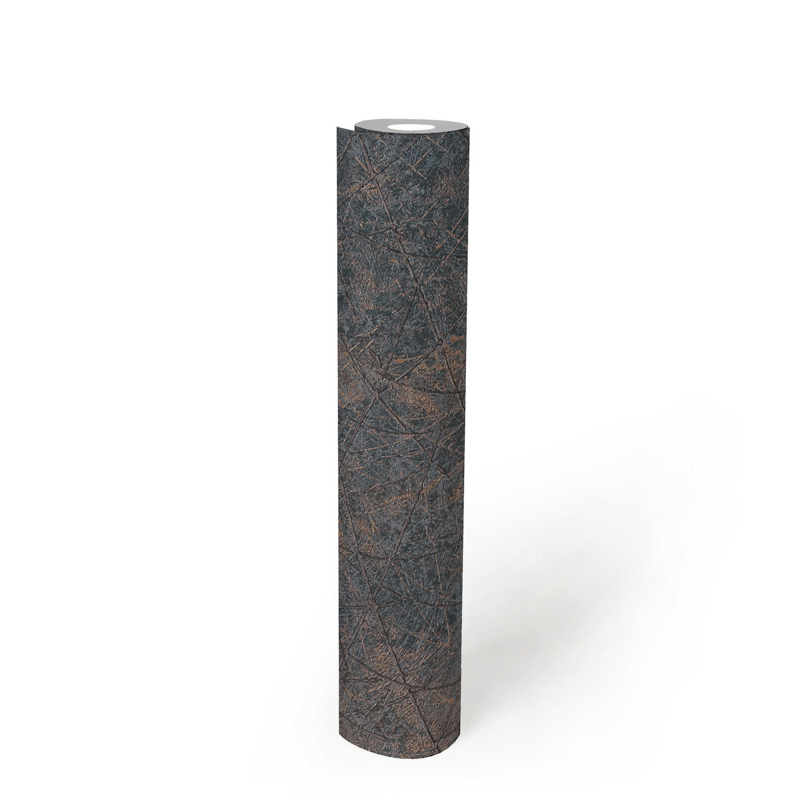             Metallic-look non-woven wallpaper with graphic line pattern - black, bronze
        