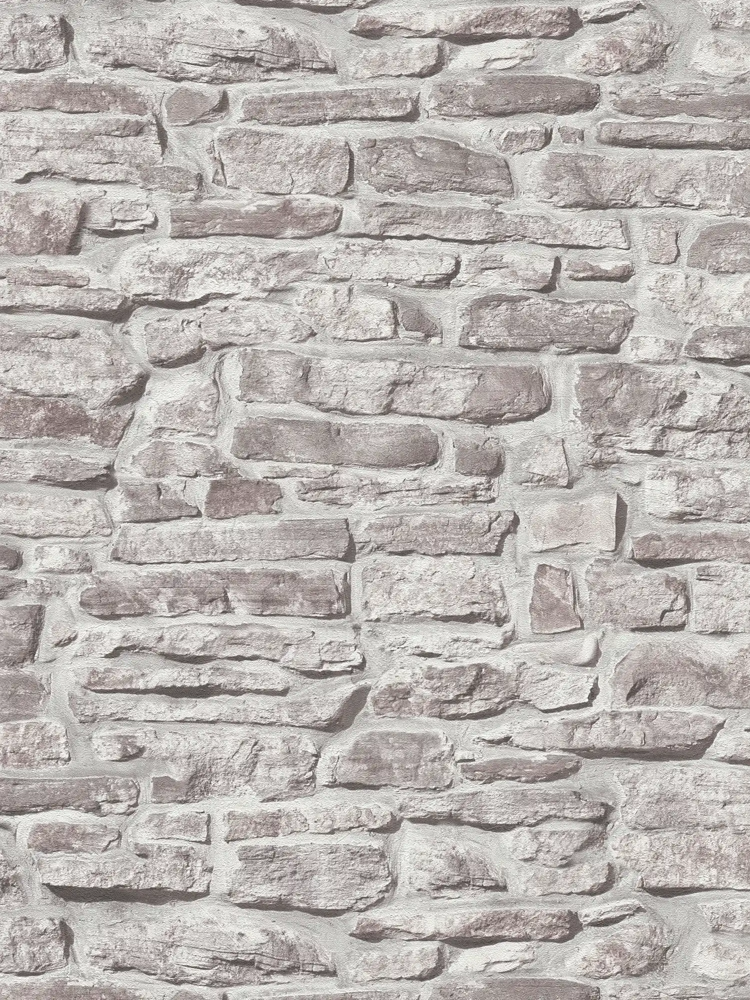 Stone look non-woven wallpaper natural wall look - grey, grey, white
