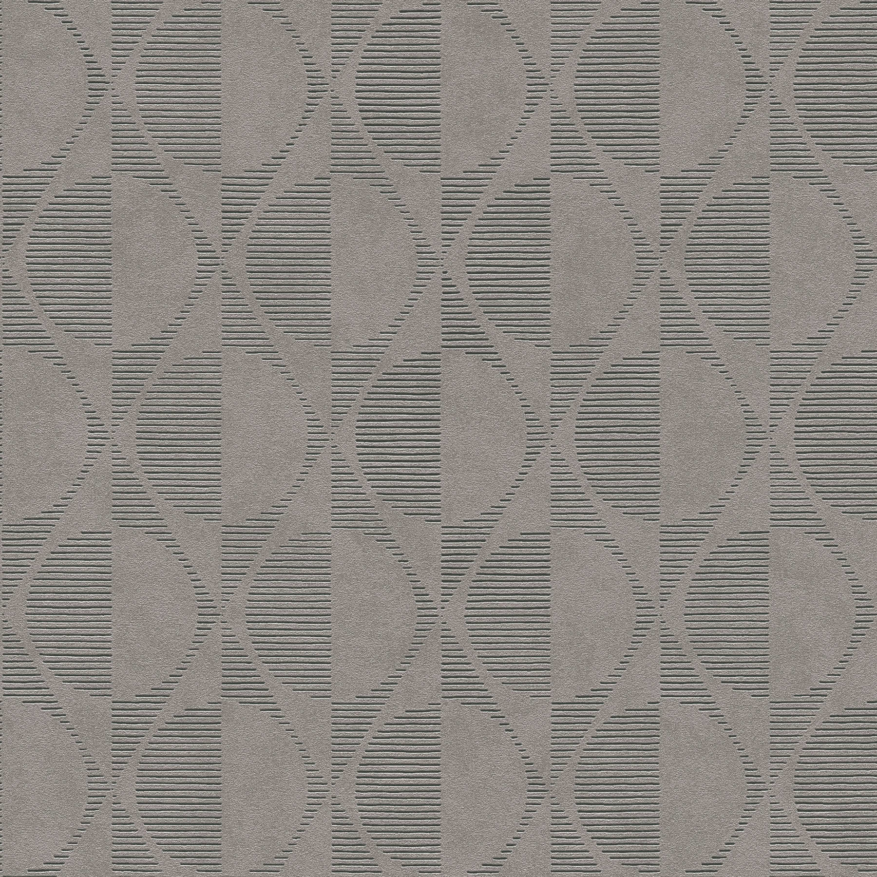 Retro wallpaper with circle and diamond pattern - grey, beige, black
