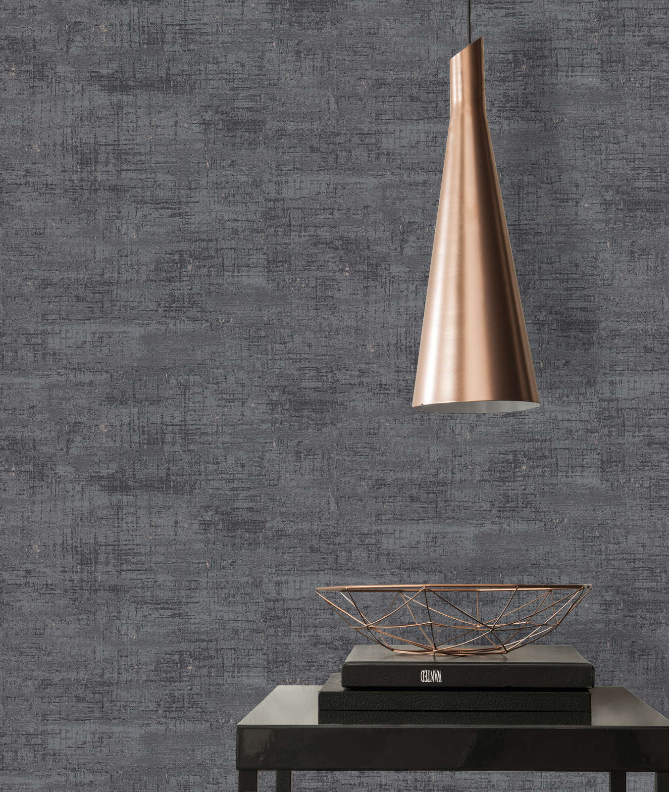             Non-woven wallpaper with a textured rust effect - black, grey, gold
        