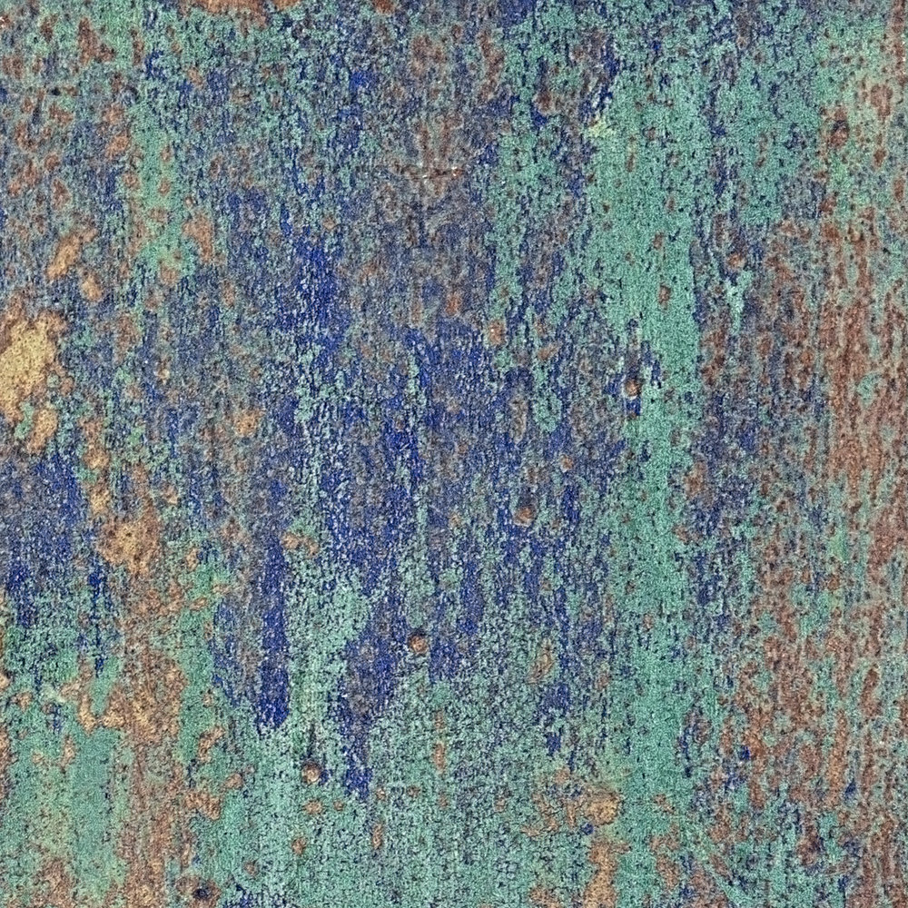             Patinagedessin van vliesbehang met roest- en kopereffecten - blauw, bruin, koper
        
