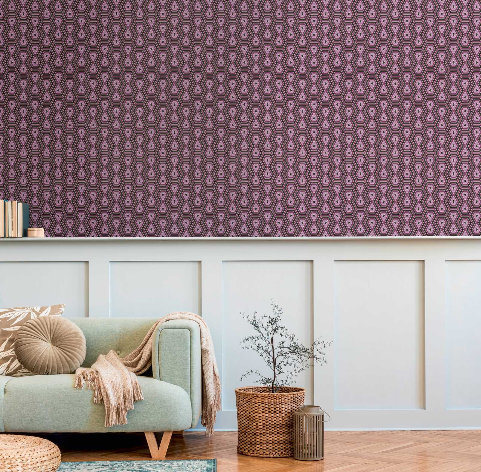             Pattern wallpaper purple & old pink with graphic retro design - purple, black
        