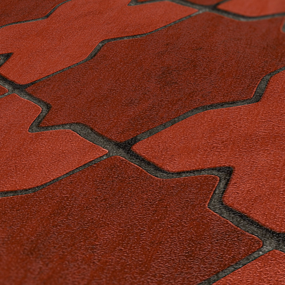             Papel pintado de azulejos oriental - rojo, gris, negro
        