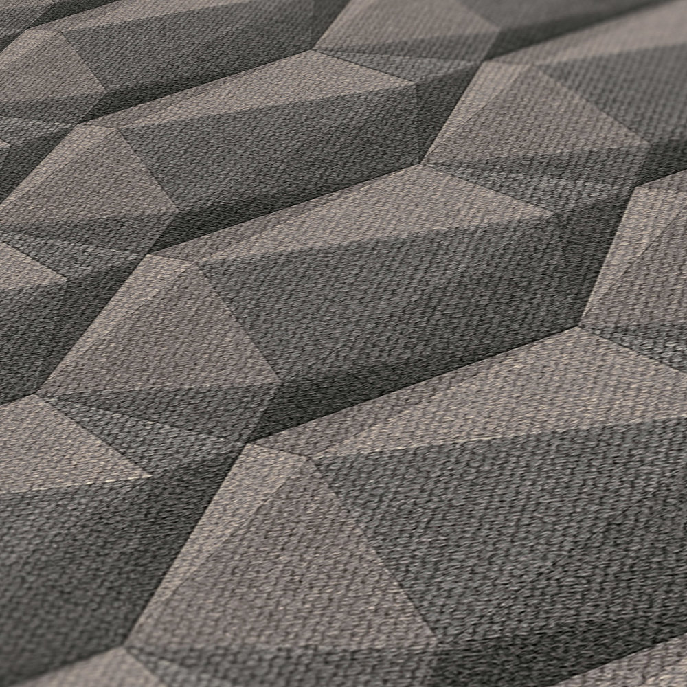             Grafisch behang 3D optiek met polygoonpatroon - grijs, beige, zwart
        