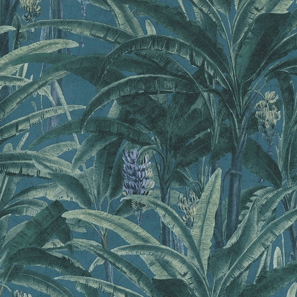             Pattern wallpaper banana perennials, tropical design - green, blue
        