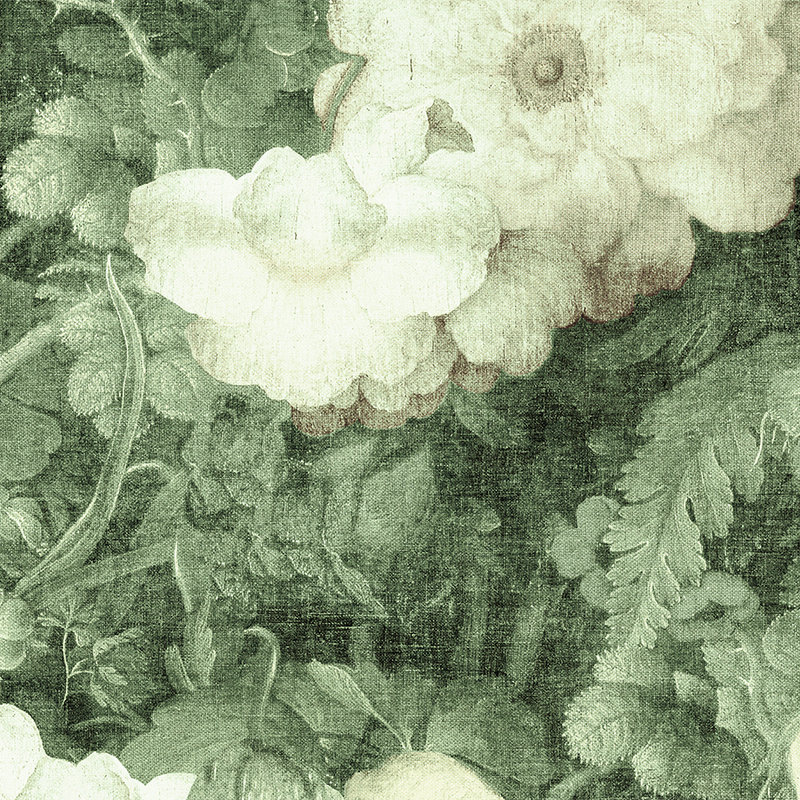         Flowers mural painting & natural linen look - Green, White
    