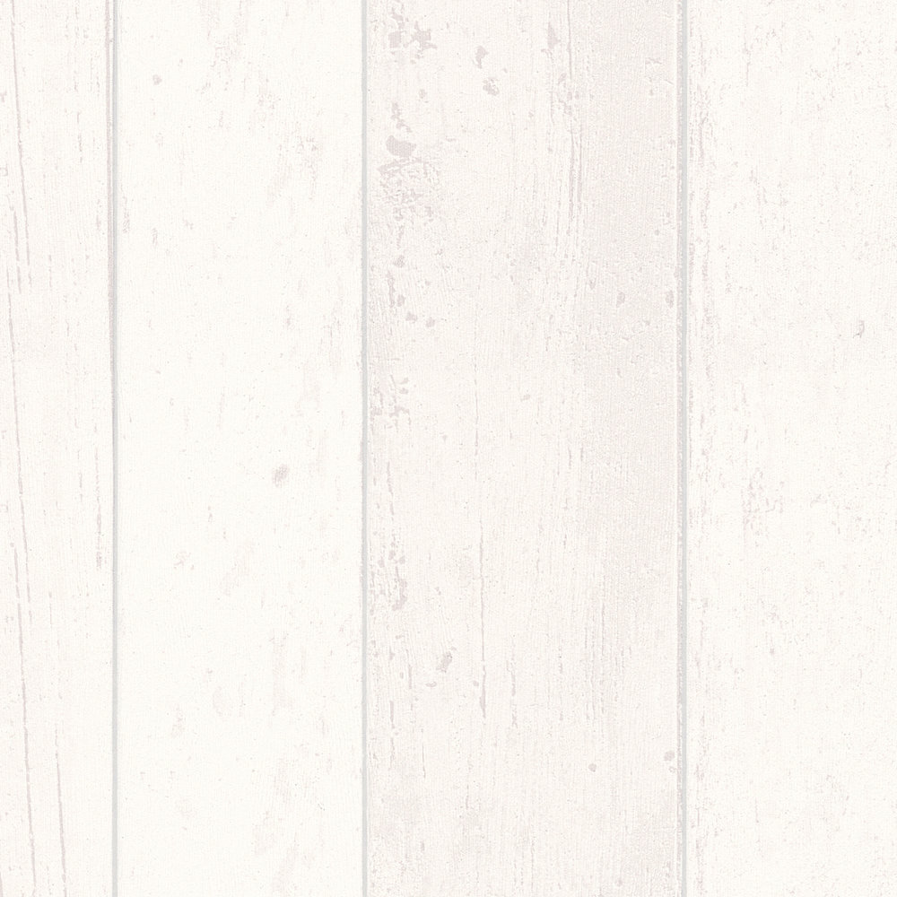             Wood look wallpaper with grain in shabby chic style - white, grey
        