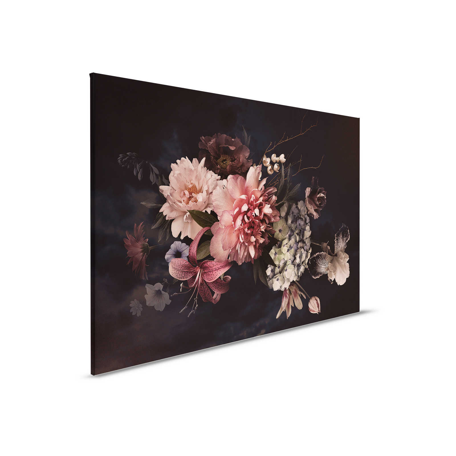 Canvas met boeket in botanische stijl | roze, zwart - 0,90 m x 0,60 m
