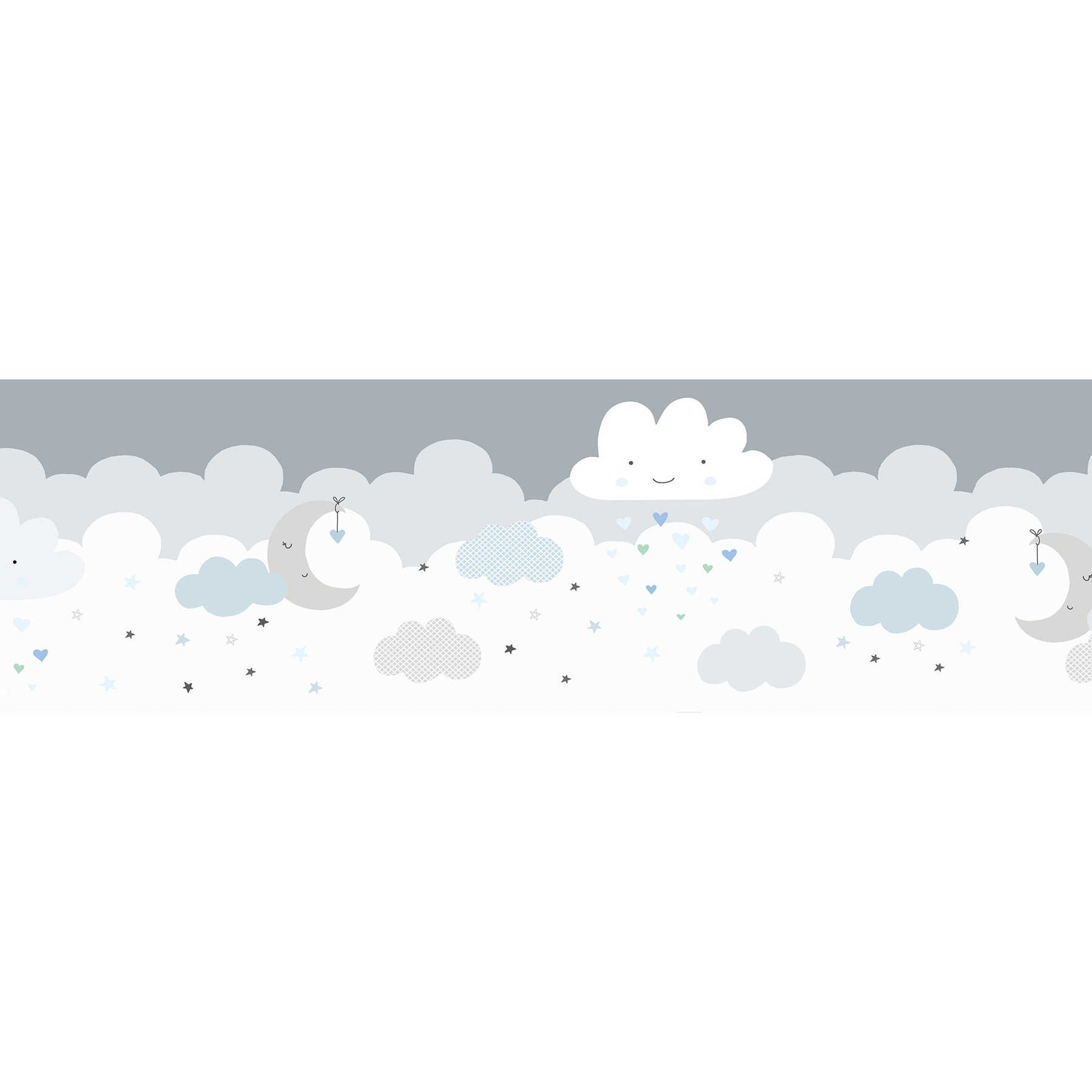         Self-adhesive baby room border "Blue sugar clouds" - blue, grey, white
    