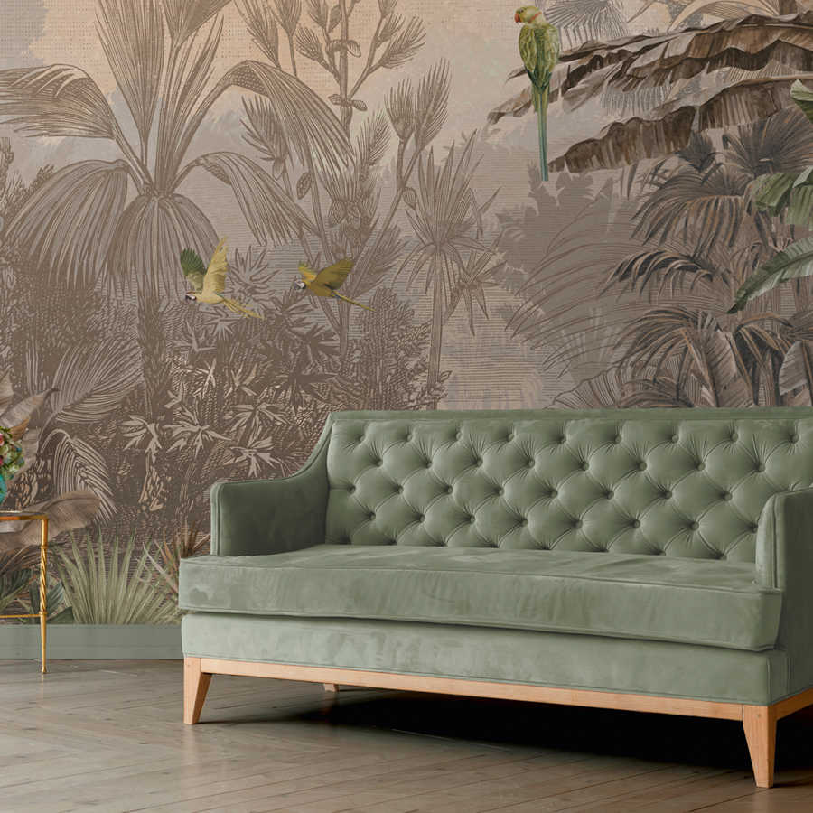         Jungle mural brown-green in drawing style
    