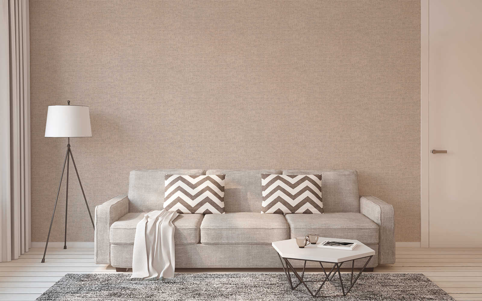             Linen look wallpaper coarse burlap - Brown, White
        