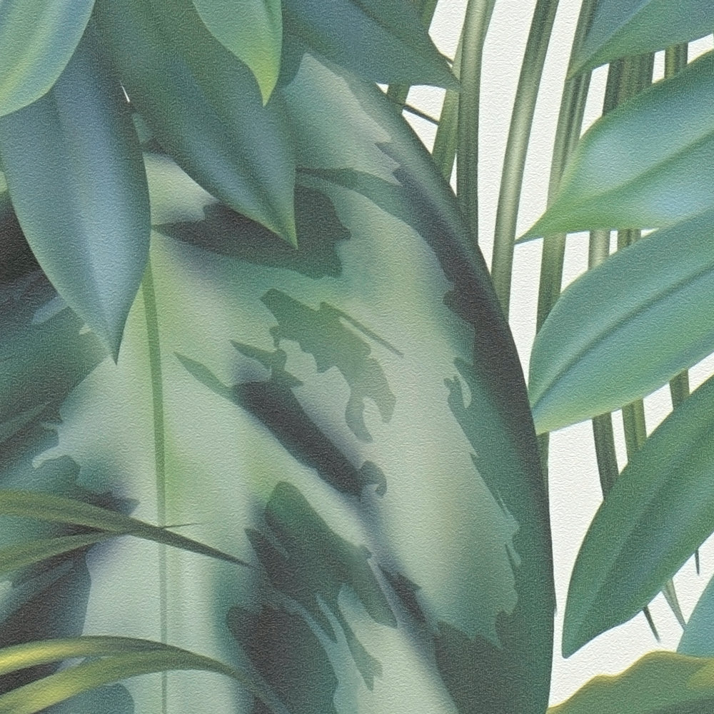             Papel pintado Hojas de la selva - verde, crema
        