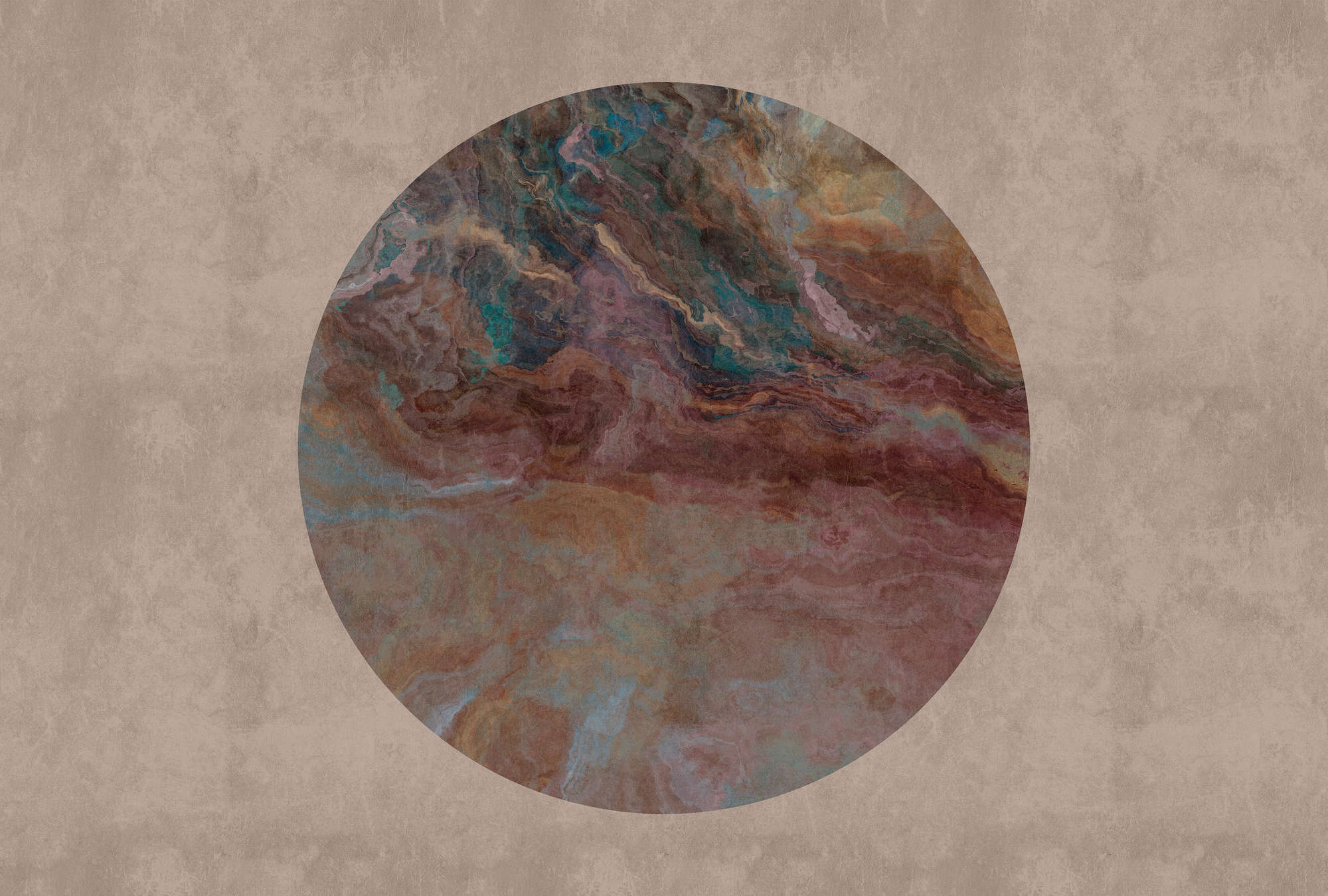             Jupiter 2 - Muurschildering kleurrijke marmeren cirkel & gipslook
        