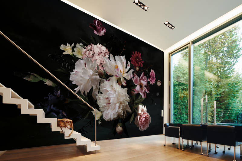             Photo wallpaper Bouquet - White, Pink, Black
        