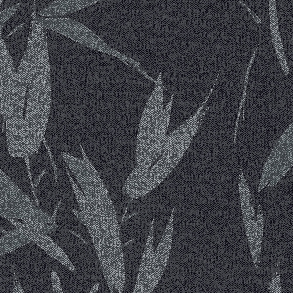             Leaves wallpaper abstract with textile look - black, grey
        