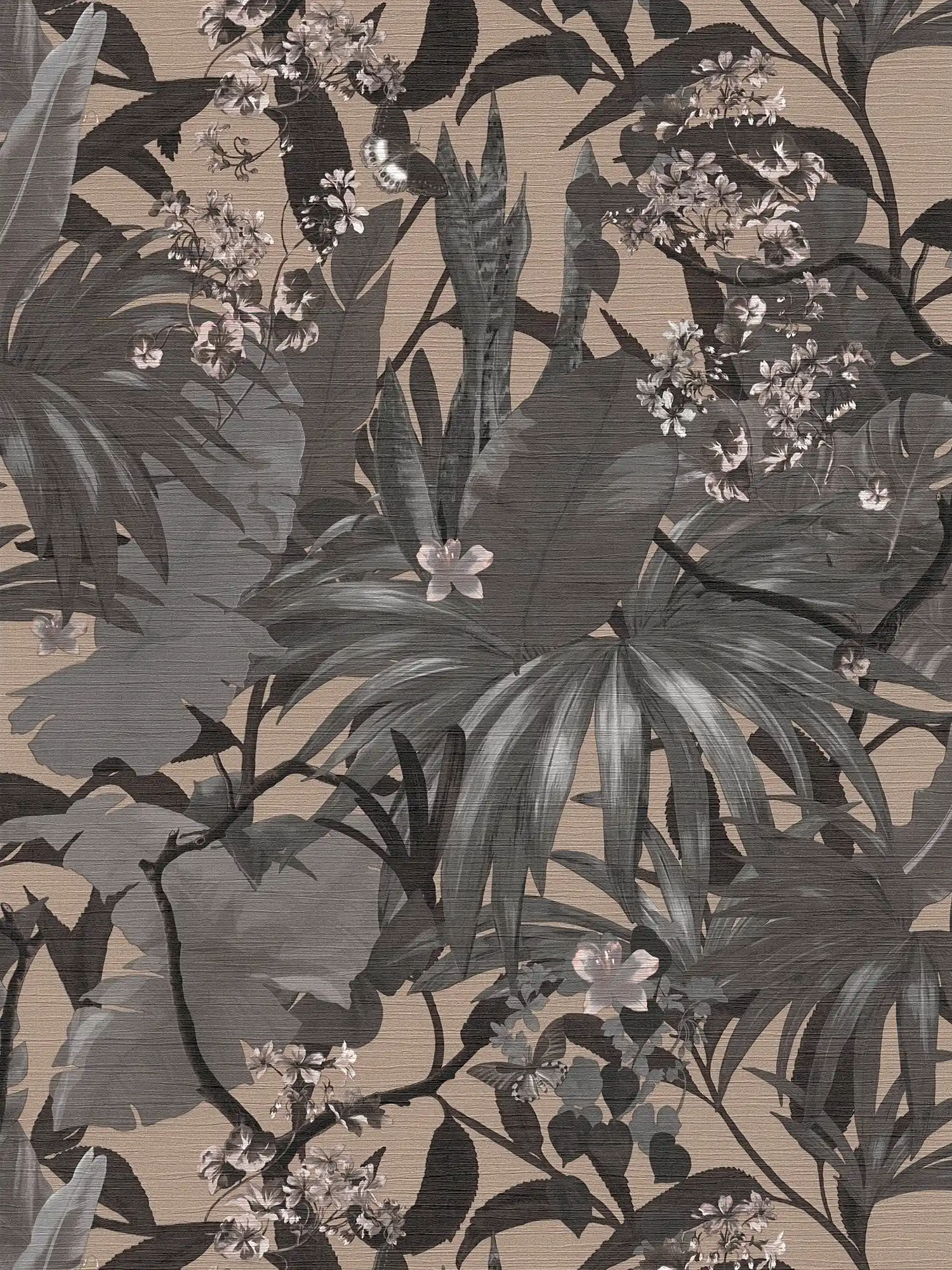 Jungle wallpaper leaf pattern - grey, beige
