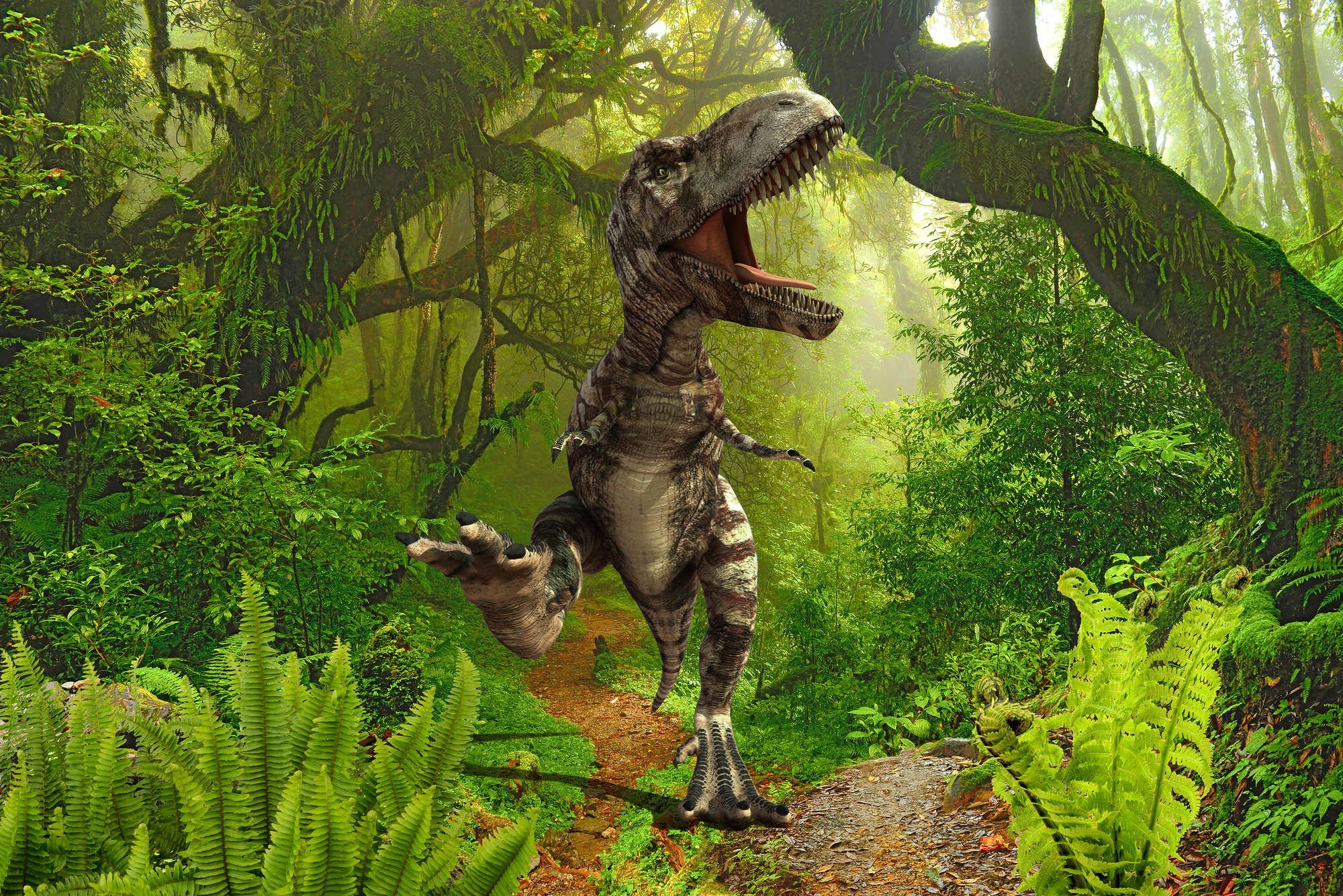             Kinderbehang Dinosaurussen in de Jungle op mat glad vlies
        