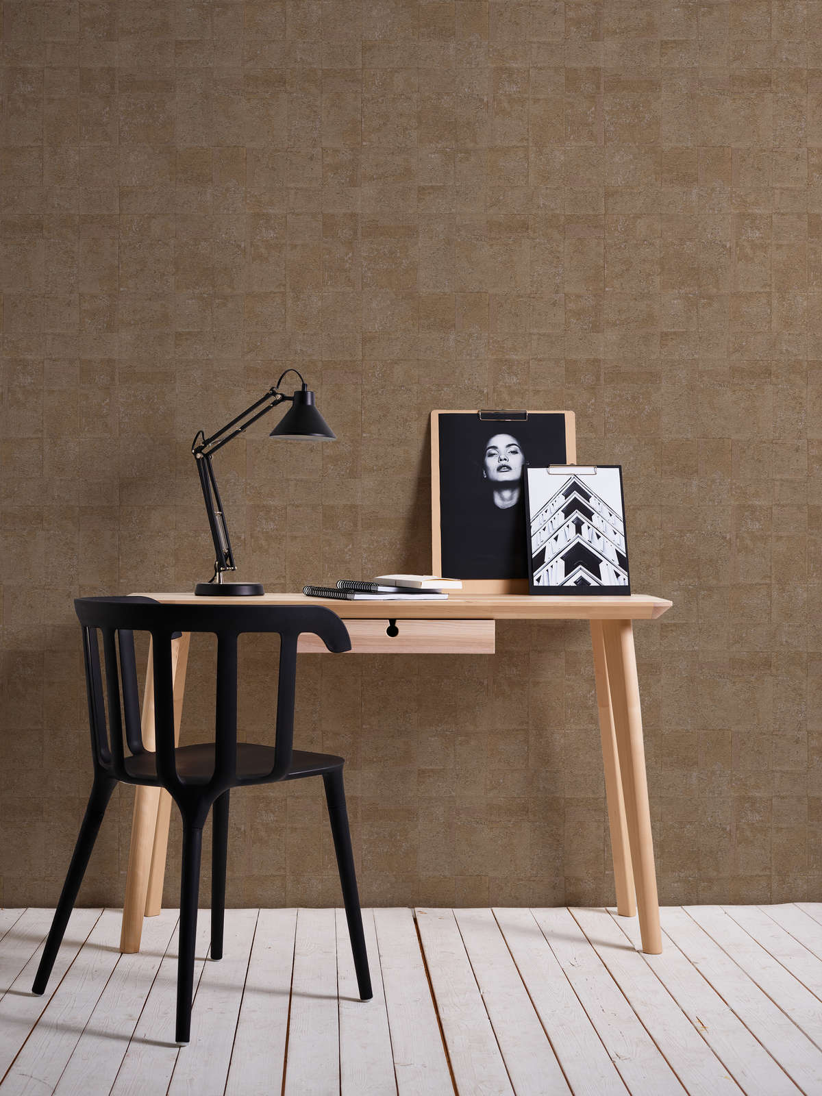             Textured non-woven wallpaper in tile look with metallic effect - Gold
        