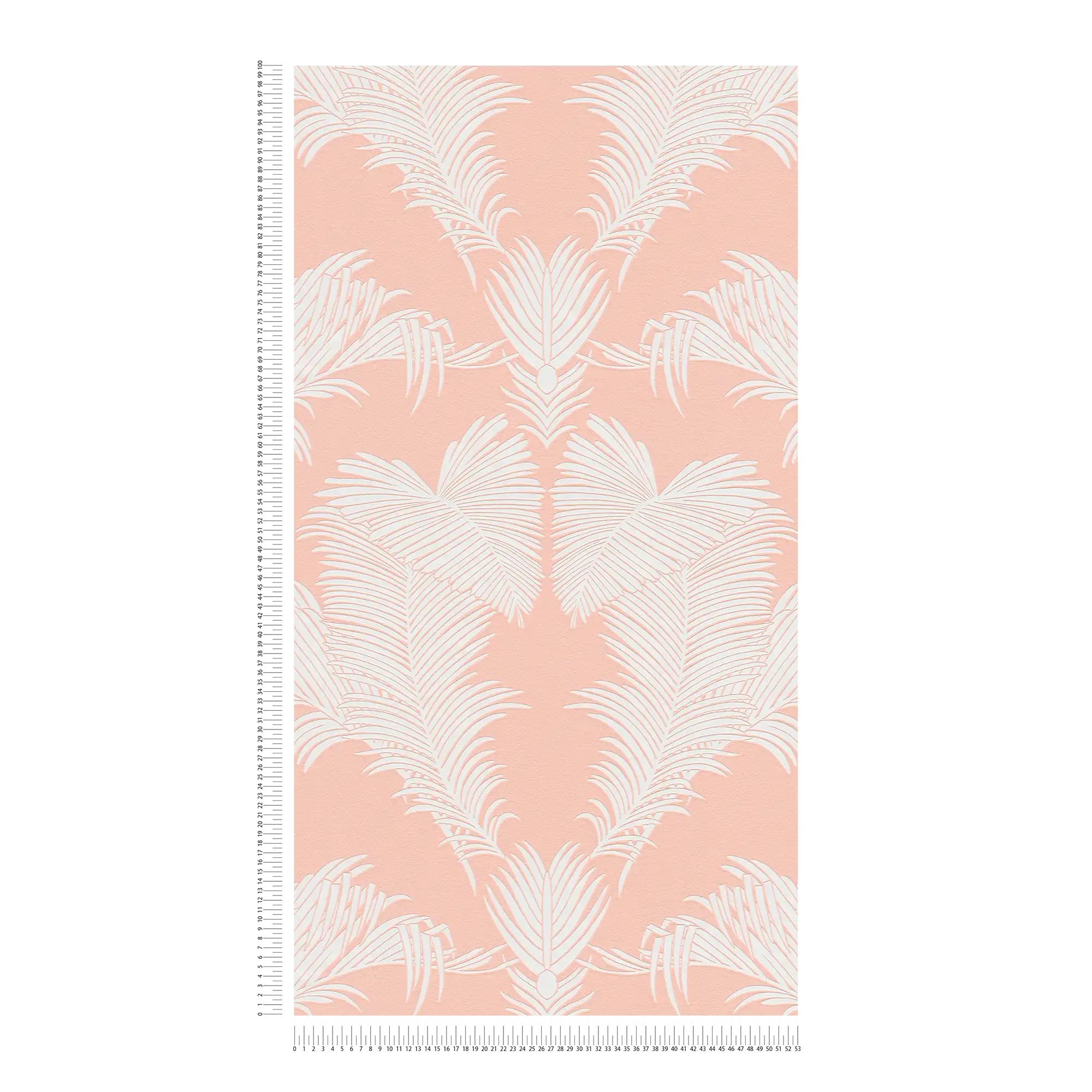             Roze behang met palmbladmotief & structuur reliëf - roze, wit
        