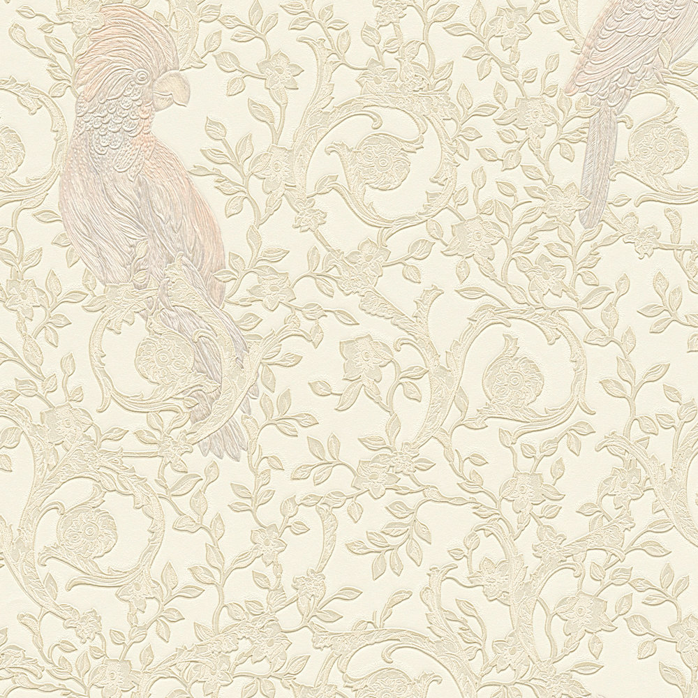             Papel pintado VERSACE Home pájaros del paraíso y acentos plateados - plata, beige, crema
        