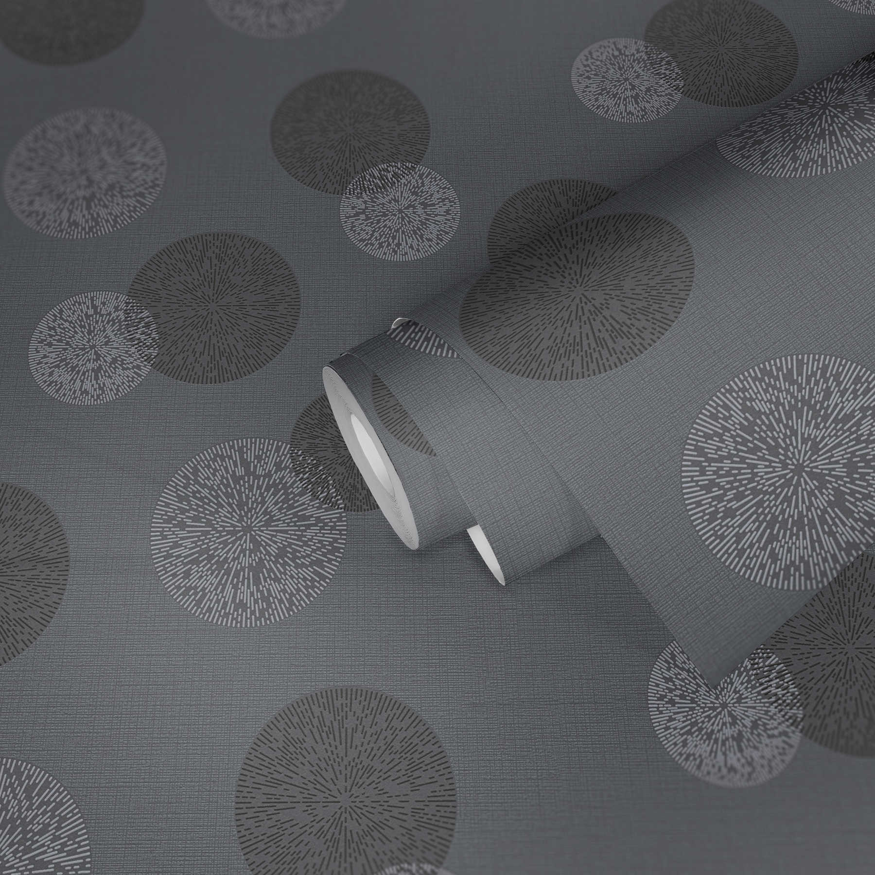             Living room wallpaper with modern circle pattern - grey
        