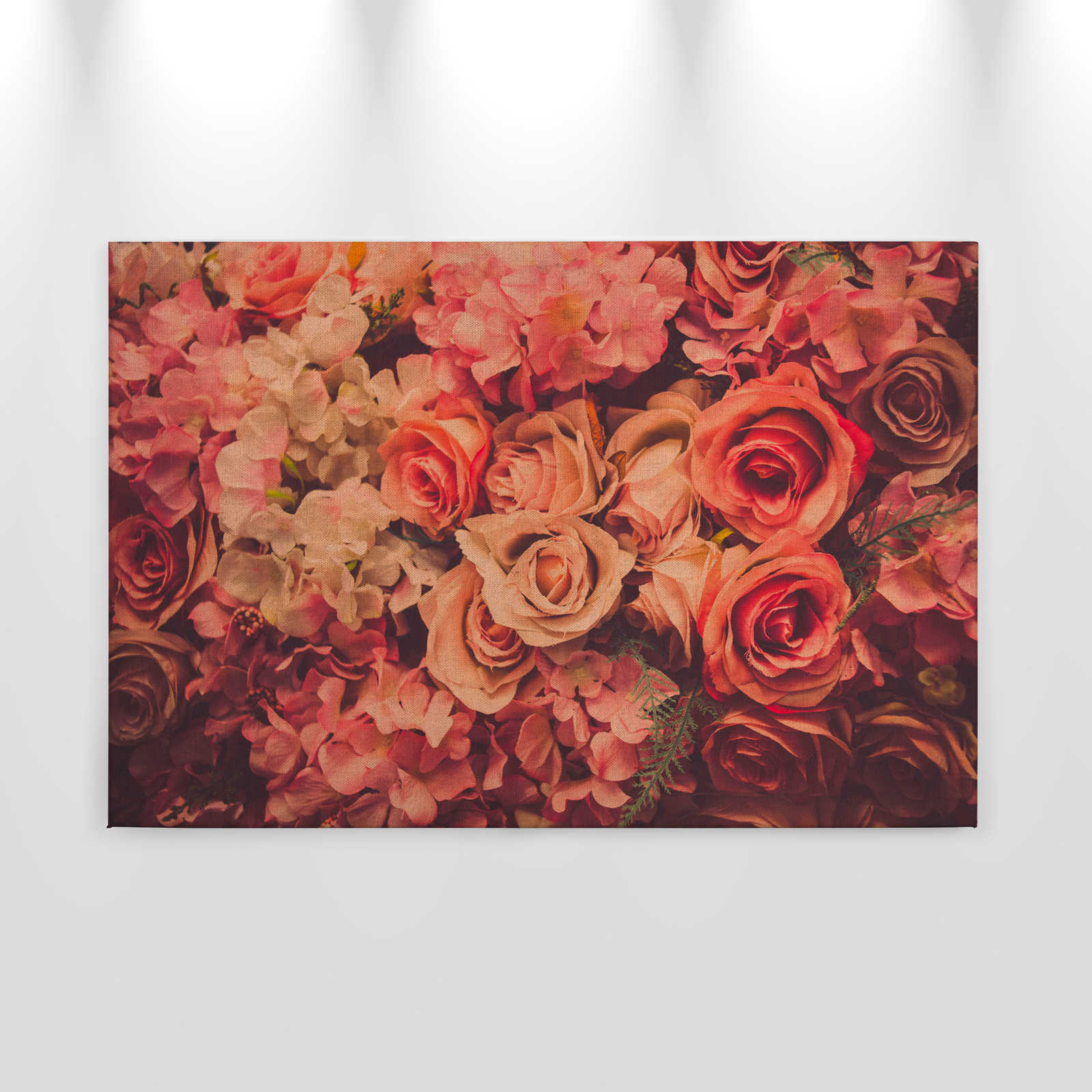             Toile avec motif de roses romantiques aspect lin - 0,90 m x 0,60 m
        