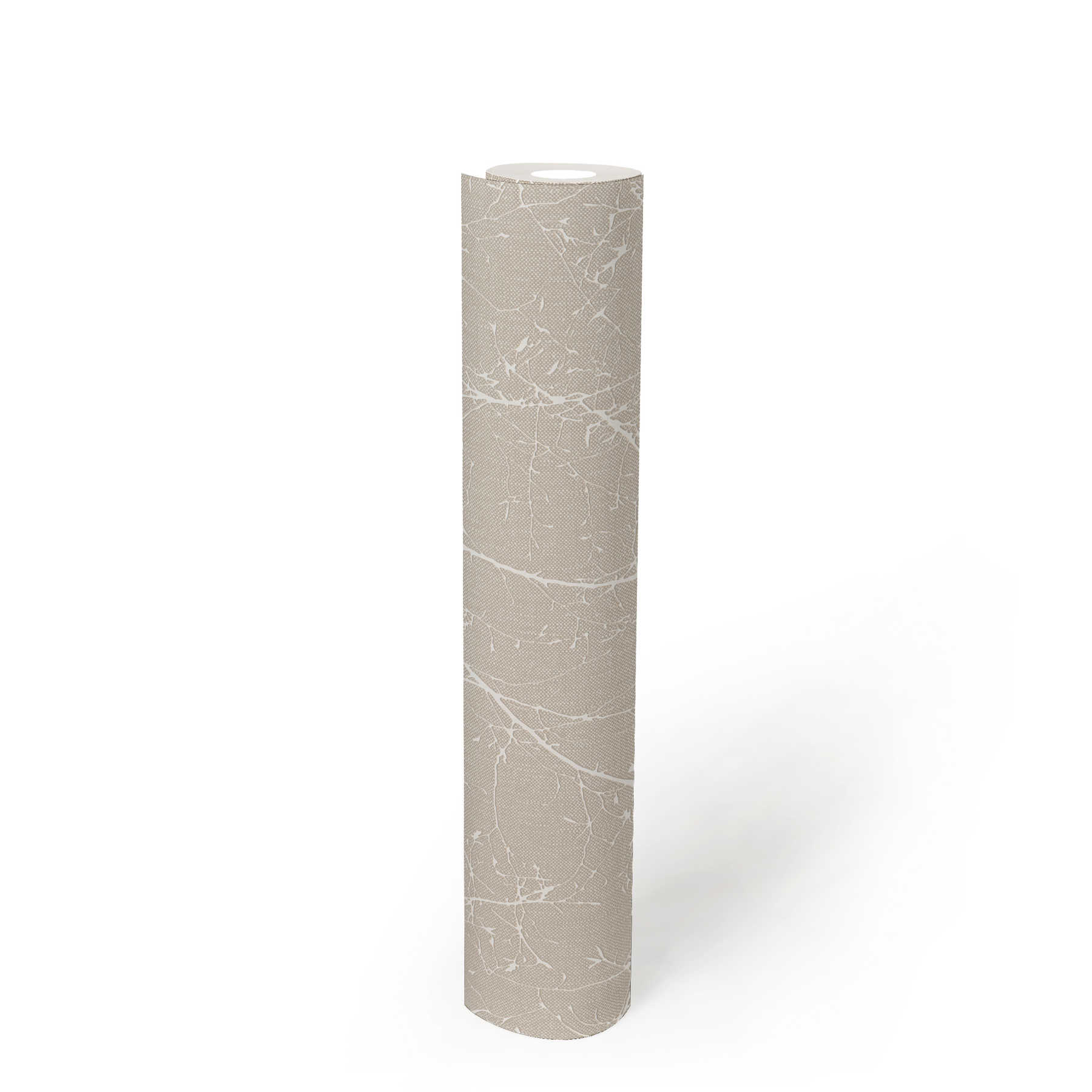             Non-woven wallpaper with linen look flowers and branches - beige, white
        