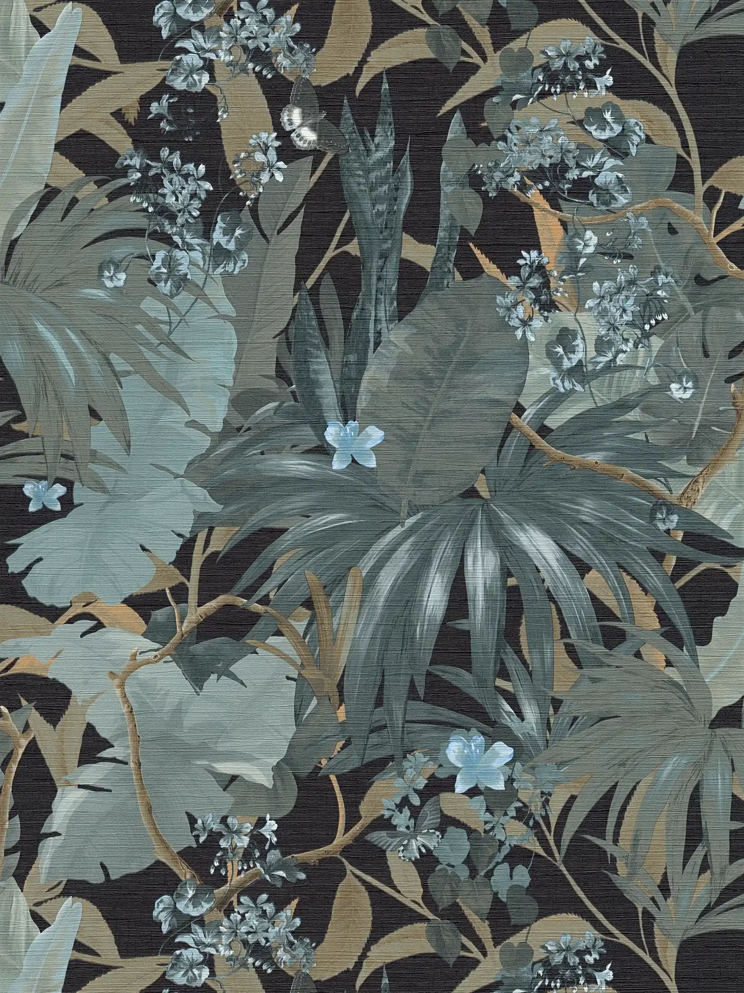 Wallpaper jungle design with leaf pattern - grey, green
