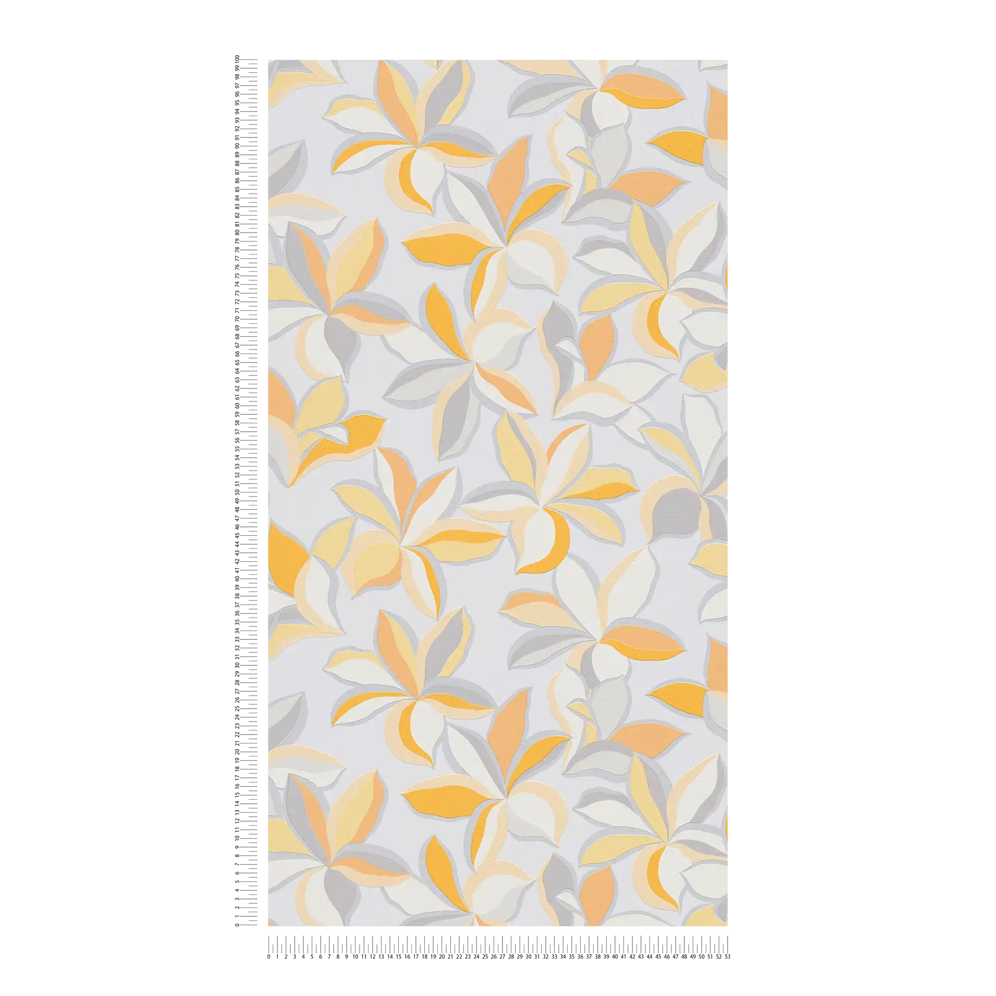            Carta da parati in tessuto non tessuto con motivo floreale e aspetto metallico - giallo, arancione, grigio
        