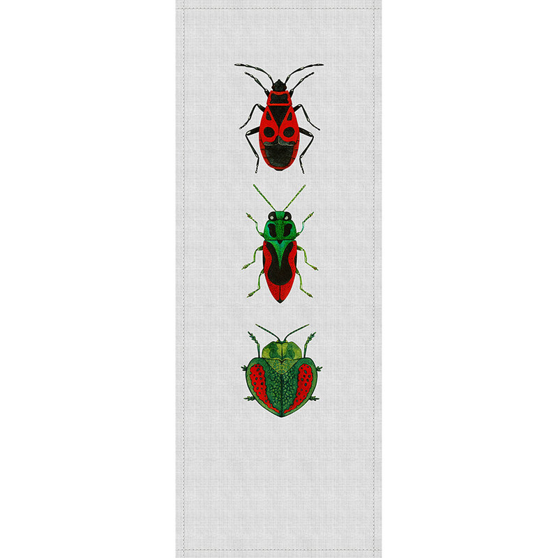 Buzz panels 3 - Digital print panel with colourful beetles- Nature linen structure - Grey, Green | Matt smooth fleece
