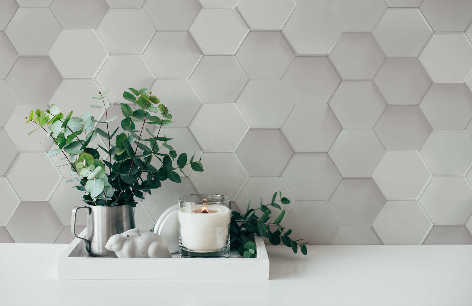             Hexagon 3D behang grafisch patroon honingraat - wit
        