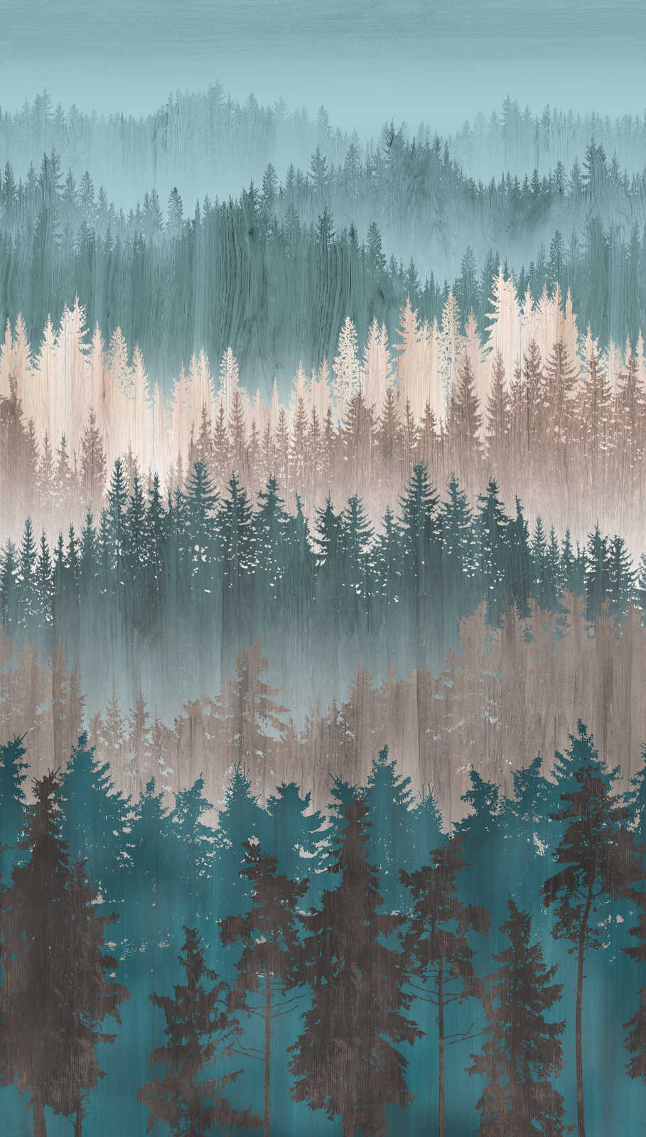             Non-woven wallpaper with abstract forest pattern - blue, brown, beige
        