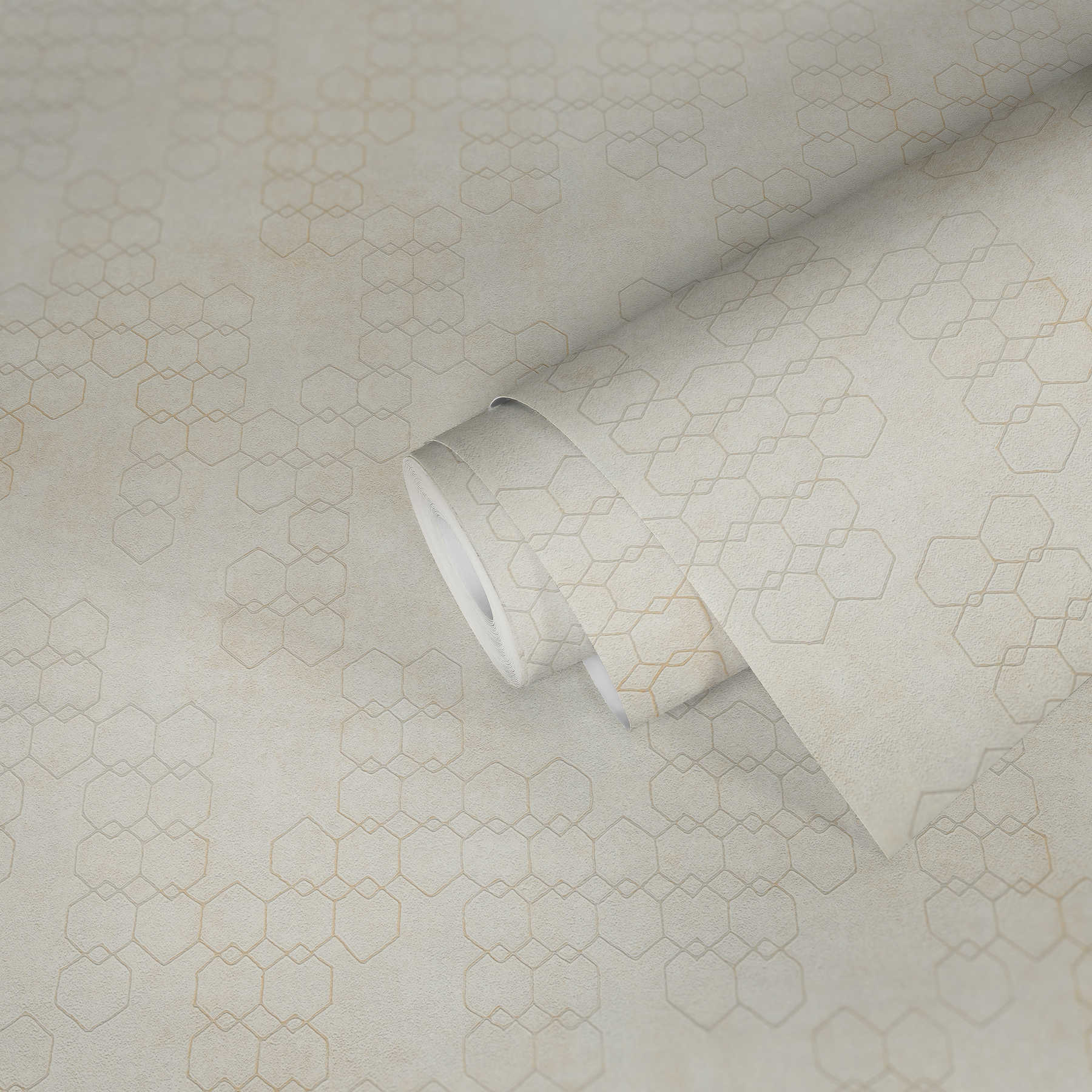             Papier peint à motifs géométriques de style industriel - crème, gris, blanc
        