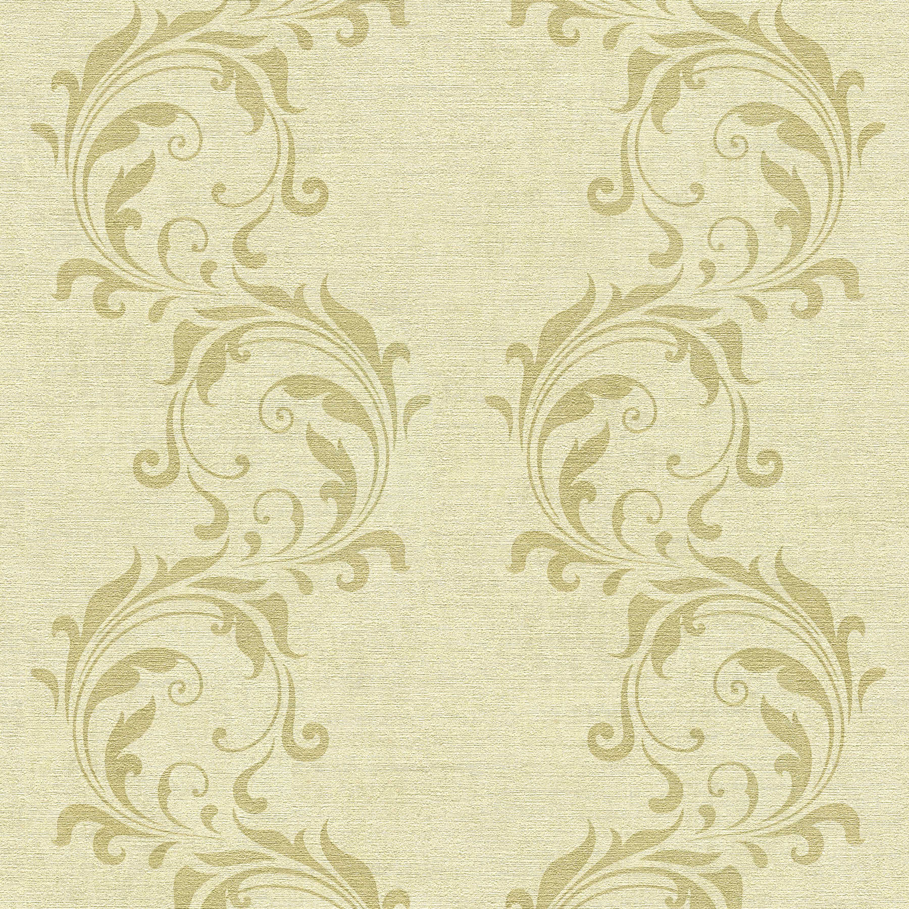 Papel pintado con diseño de zarcillos barrocos y efecto de estructura - beige, metálico
