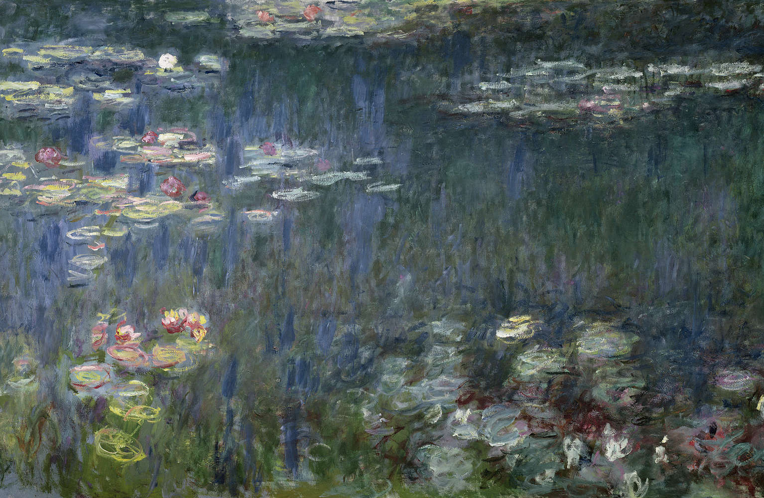             Waterlelies: Groene Reflecties" muurschildering van Claude Monet
        