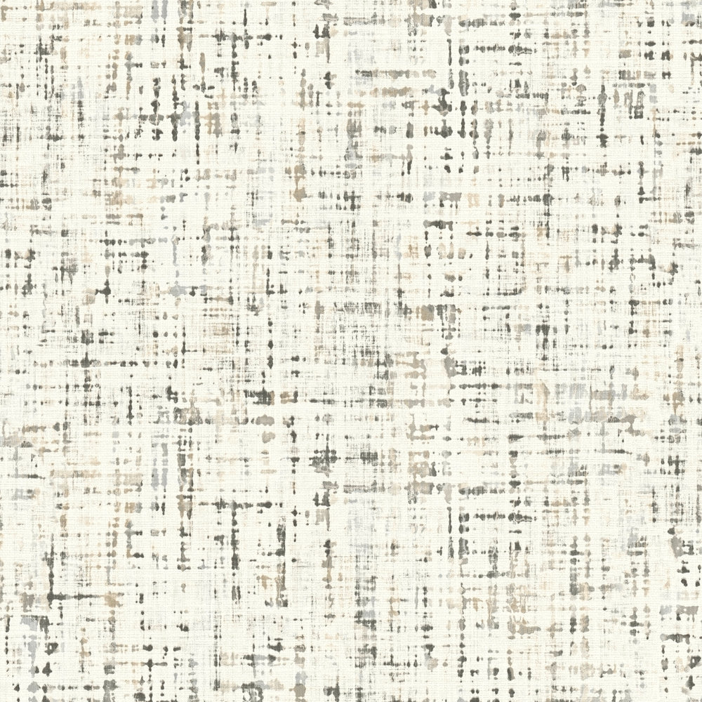             papier peint à motifs tweed chiné, aspect textile - blanc, noir, marron
        