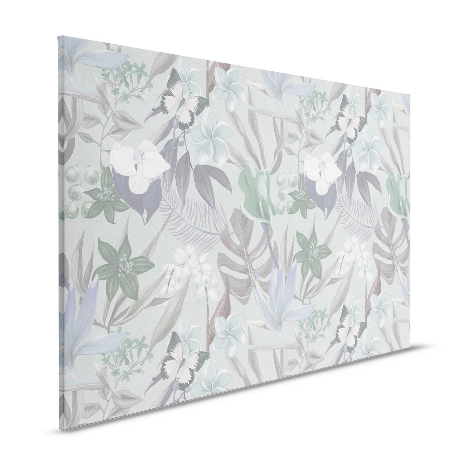Jungle florale dessinée sur toile | vert, blanc - 1,20 m x 0,80 m
