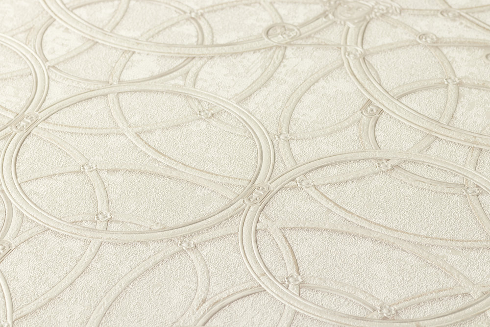             VERSACE Home Papier peint motifs circulaires et méduse - crème, or, blanc
        