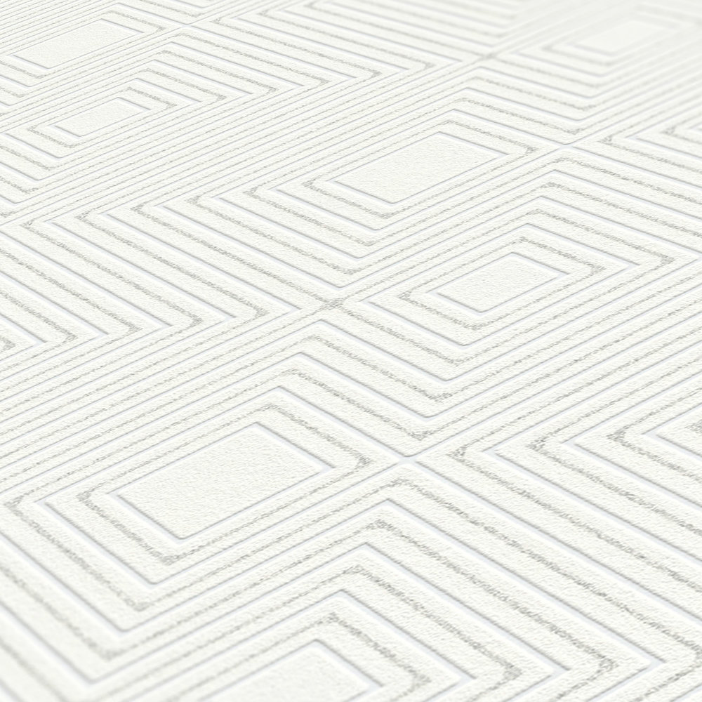             Wallpaper with geometric pattern & metallic effect - white
        
