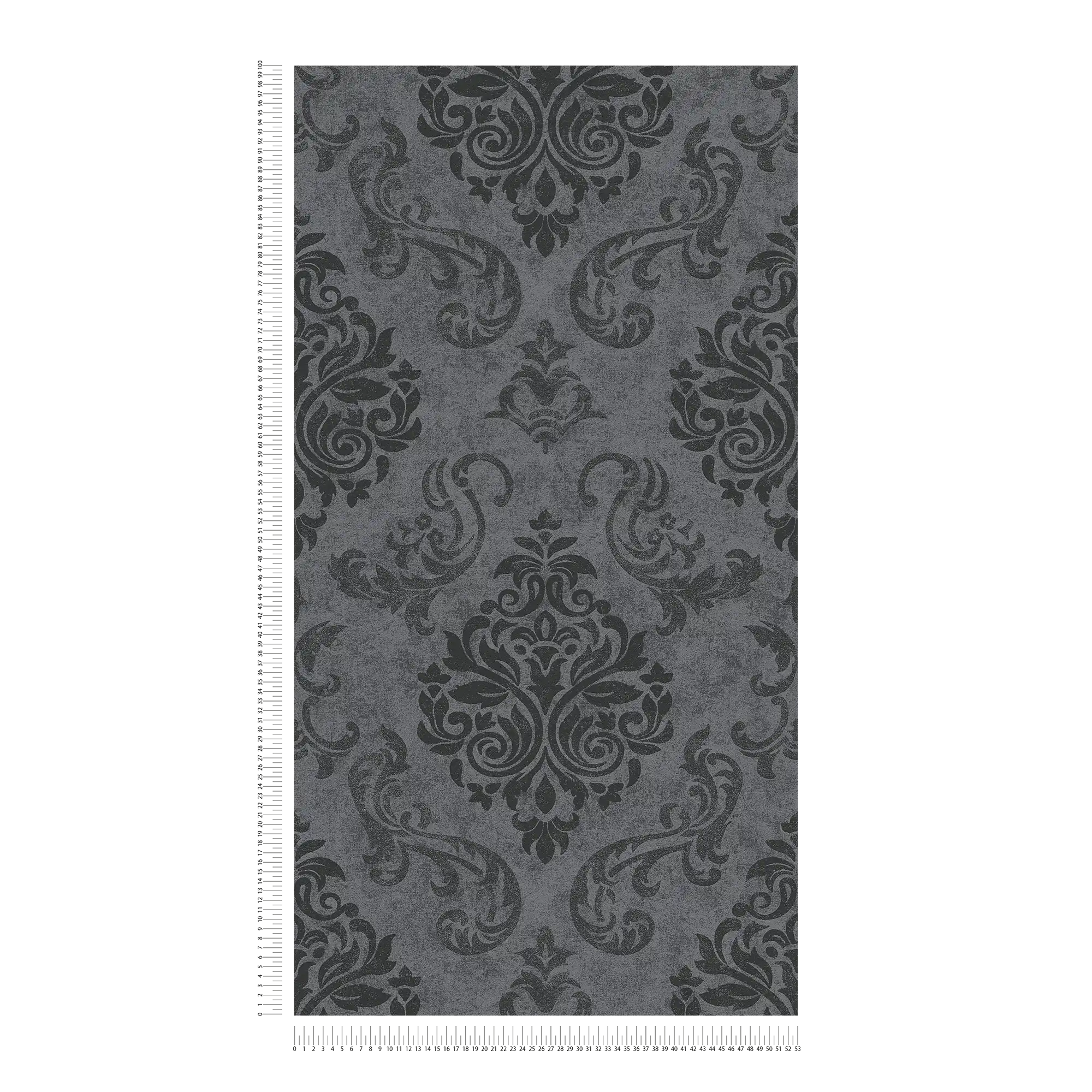             Ornements papier peint style baroque avec effet scintillant - gris, métallique, noir
        