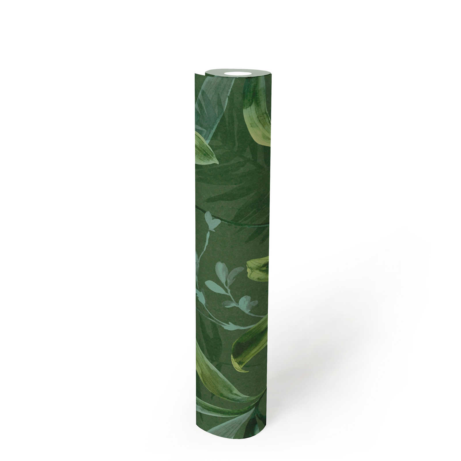             Carta da parati in tessuto non tessuto con motivo di foglie verdi in stile acquerello - verde
        