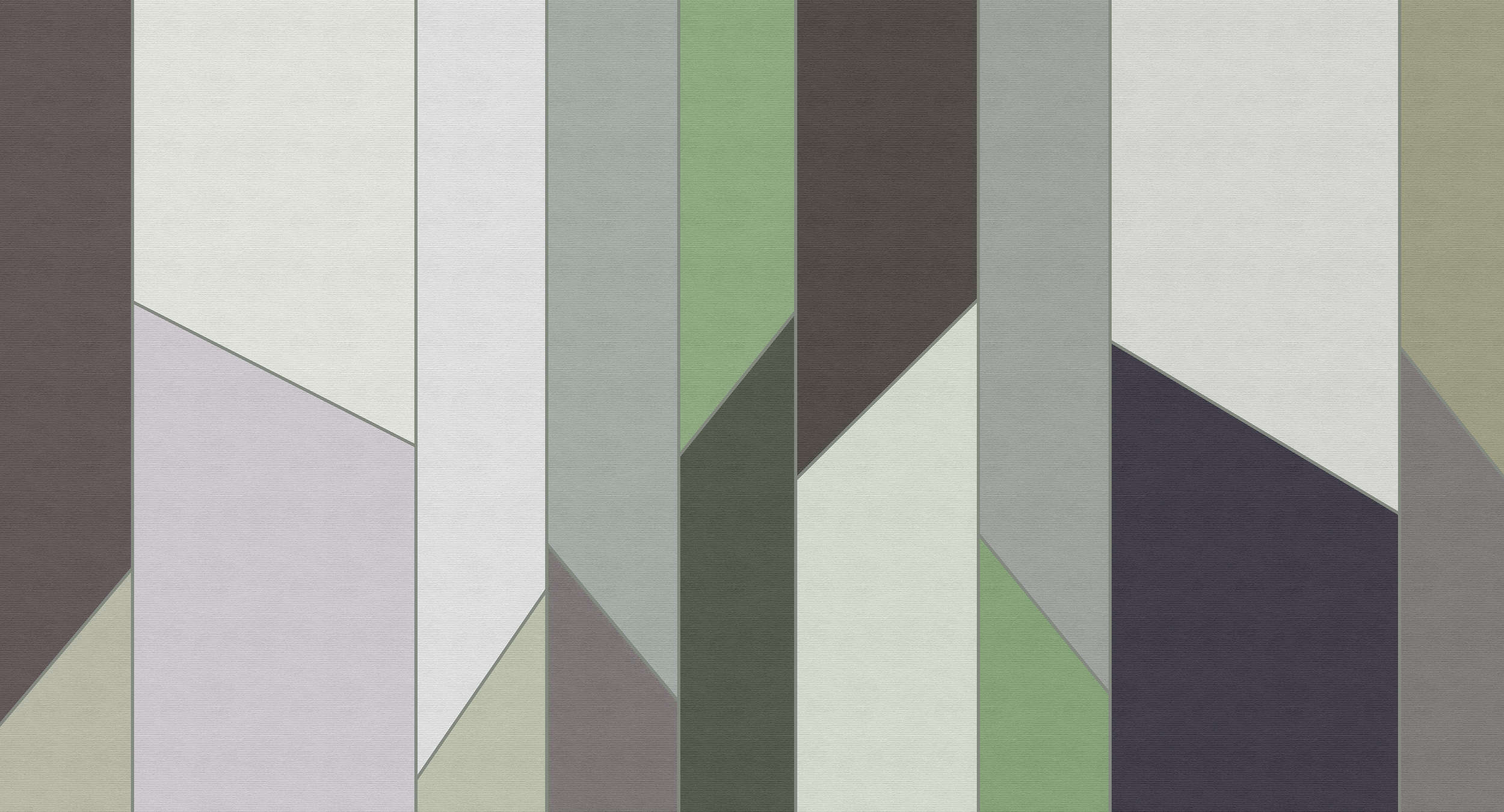             Geometry 3 - Papel pintado a rayas en estructura acanalada con diseño retro colorido - Verde, Violeta | Perla liso no tejido
        